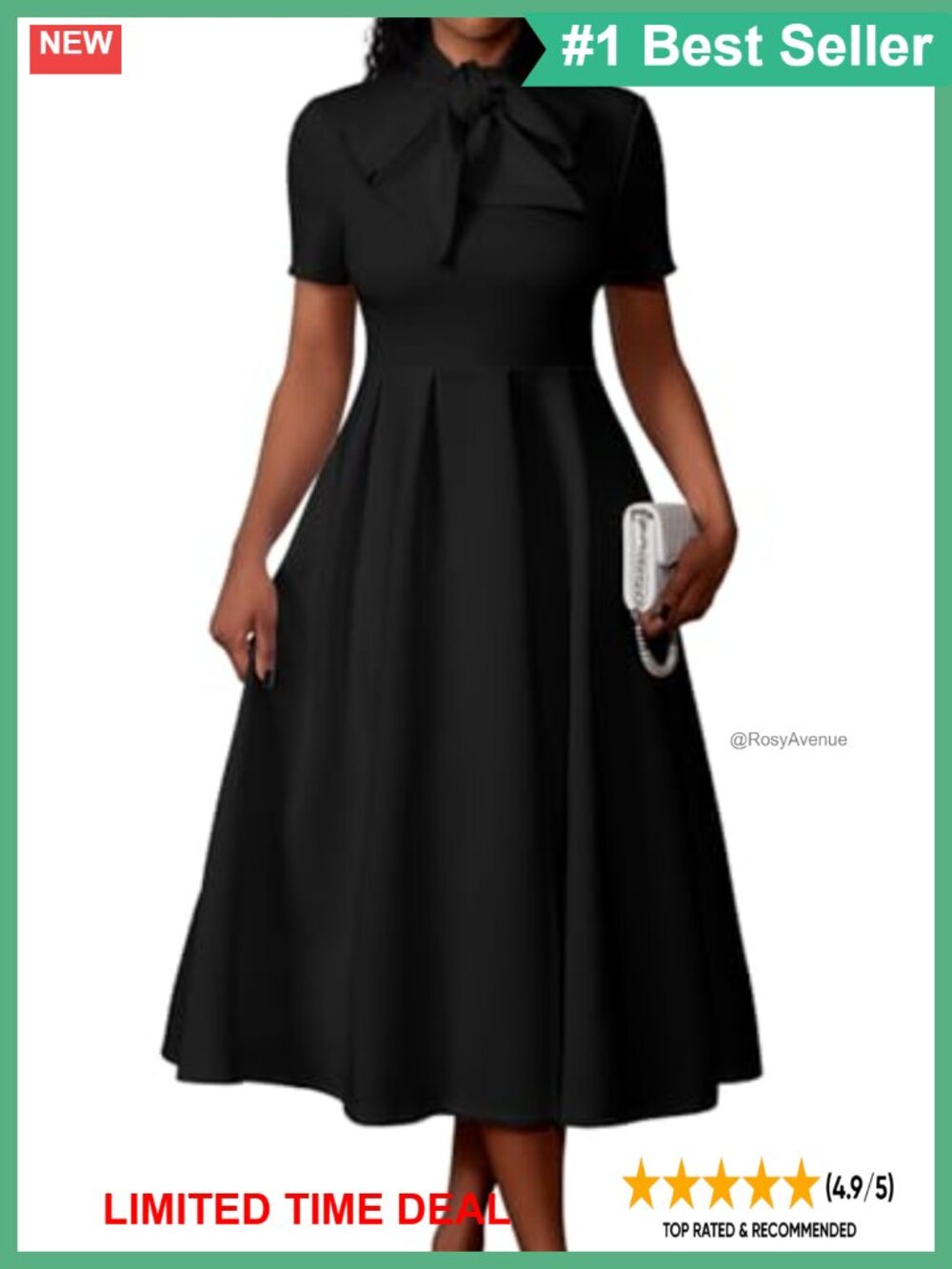 A-Line Short Sleeve Tie Neck Dress with Pockets